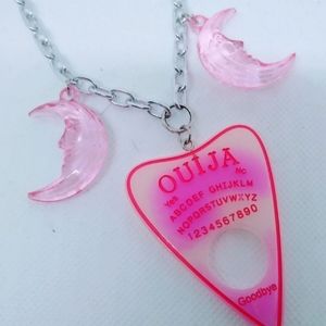 Hot Pink Ouija Planchette Crescent Moon Necklace